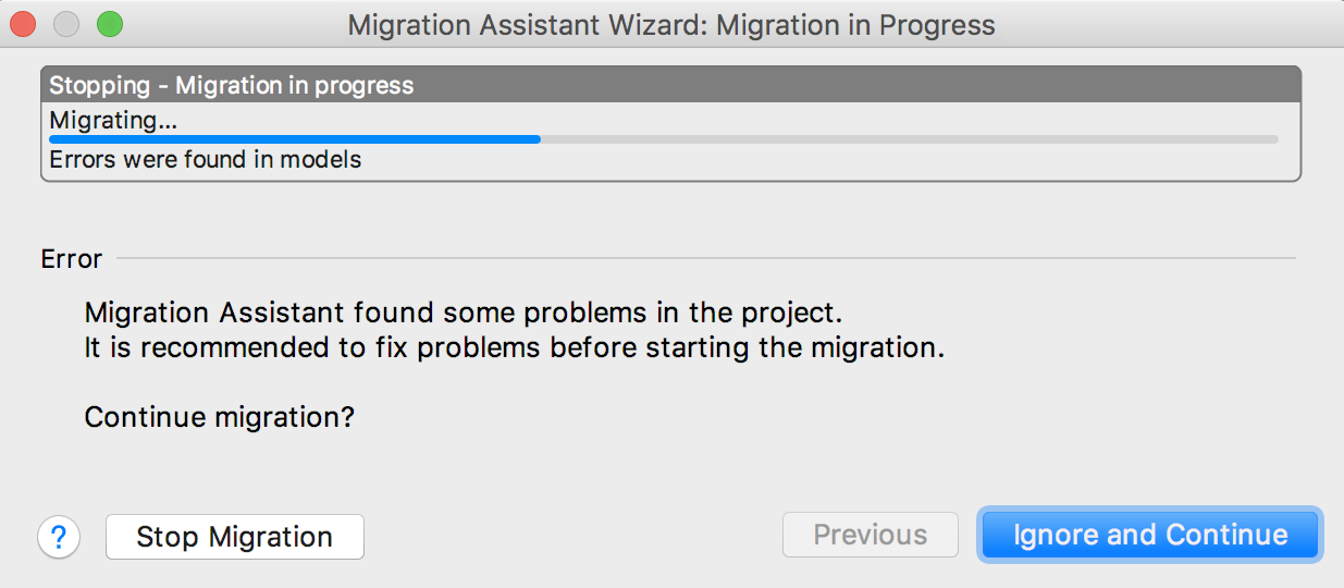 Migration Assistant Wizard: Migration in Progress